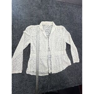 CATO White Floral Lace Blazer Jacket Peplum Single Button Top Womens Large